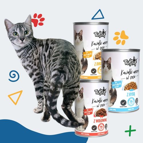 MOKRA KARMA DLA KOTA 24x415g 75% MIĘSA W SOSIE TUF TUF PUSZKI MIX na Arena.pl