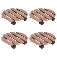 Podstawki na kółkach pod donice, 4 szt., brąz, Ø30x7,5 cm, WPC