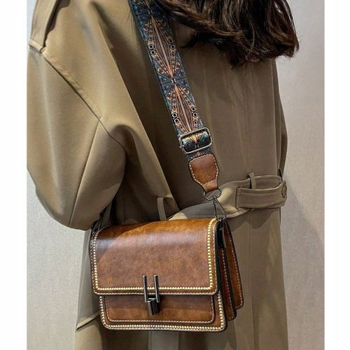 Torebka Damska BRĄZOWA Usztywniana na Ramię Pasek Kolorowy Kuferek Zatrzask na Arena.pl