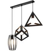 Lampa Wisząca Industrialna 3 Klosze E27 Metalowa Loft Czarna Regulowana