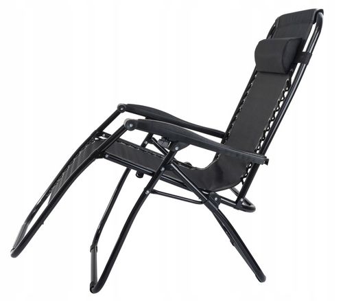 Leżak Ogrodowy WZMACNIANY ZERO GRAVITY metal czarny składany GRATIS PÓŁKA! na Arena.pl