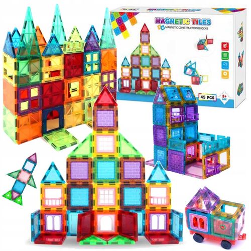 KLOCKI MAGNETYCZNE 3D konstrukcyjne DUŻE EL. Zestaw 45 el. Magnetic Tiles na Arena.pl