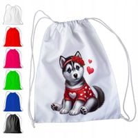 BIAŁY WOREK DO PRZEDSZKOLA SZKOŁY, NA WF - PSY HUSKY PIESEK