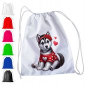 BIAŁY WOREK DO PRZEDSZKOLA SZKOŁY, NA WF - PSY HUSKY PIESEK