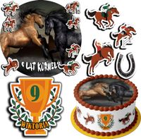 ZESTAW OPŁATEK NA TORT 20CM + 17 POSTACI - KONIE KOŃ + IMIĘ 15CM 18CM
