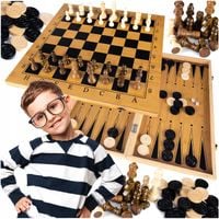 Gra Szachy Warcaby Backgammon 3W1 Drewniane Klasyczne Duże Tryktrak