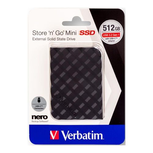 Dysk SSD zewnętrzny Verbatim Store 'n' Go Mini 512GB USB 3.0 Type-C czarny na Arena.pl