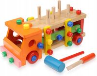 Ciężarówka drewniana ze śrubami młotkiem zabawka do majsterkowania 29x12cm