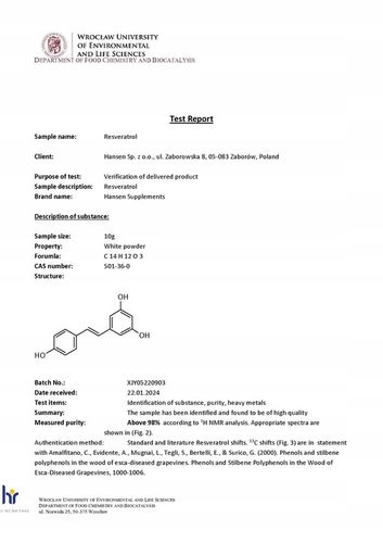 Resweratrol 99%+ proszek - 20g - (Trans-Resveratrol) - badany w PL na Arena.pl