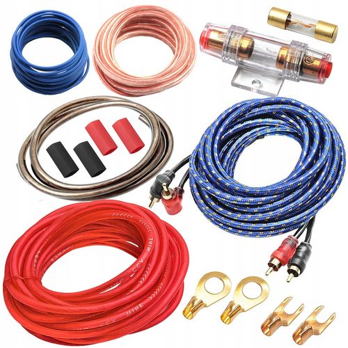 Zestaw kabli do wzmacniacza samochodowego 800W 8GA CCA + RCA + AGU na Arena.pl