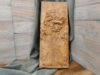 Płaskorzeźba w drewnie Jezus ukrzyżowany popiersie na prezent 50 cm