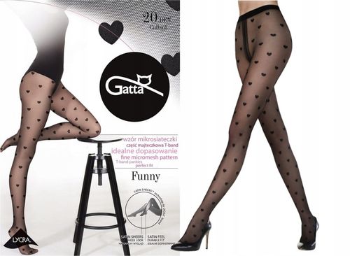 Rajstopy w serca na Walentynki GATTA Funny 08 lycra 20 den 2-S czarne na Arena.pl