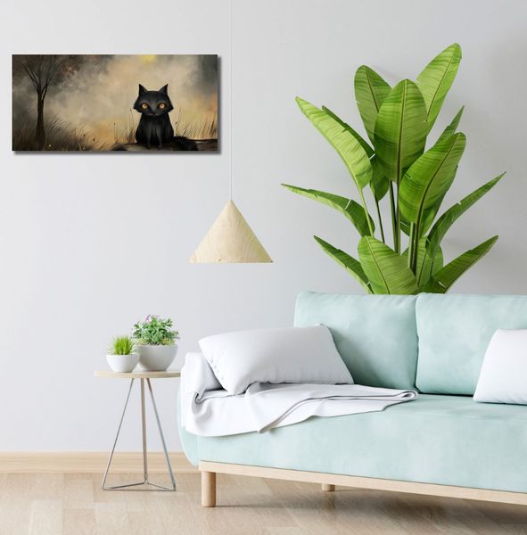 Obraz 70x30cm Czarny Kot zdjęcie 2