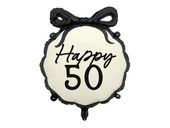 Balon foliowy pastylka z kokardką Happy 50, 45 cm