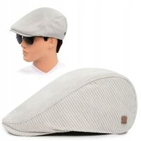 KASZKIET Męski Bawełniany na Lato Czapka w Paski JASNOBEŻOWY Pako Jeans