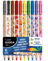 KREDKI TRÓJKĄTNE JUMBO KWIATY 10 KOLORÓW KIDEA