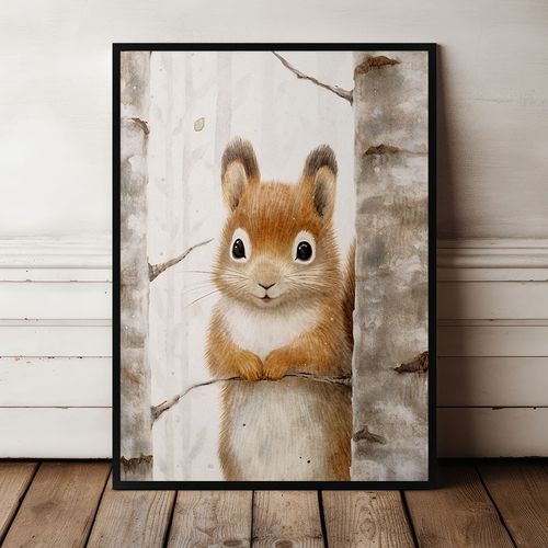 Plakat dla dziecka wiewiórka 21x30 cm w czarnej ramie na Arena.pl