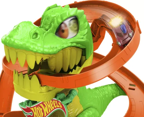 Zabawka dla dziecka - zakręcony tor z autem Hot Wheels City Remiza T-Rexa na Arena.pl
