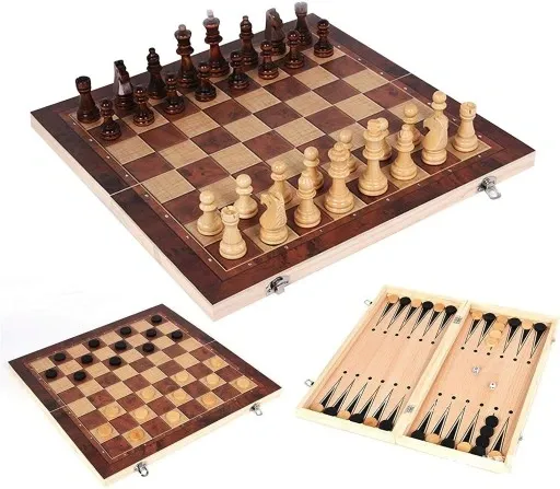 SZACHY i WARCABY drewniane + backgammon 3w1 zdjęcie 1