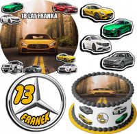 ZESTAW OPŁATEK NA TORT 20CM + 17 POSTACI - MERCEDES AUTO + IMIĘ 15CM 18CM