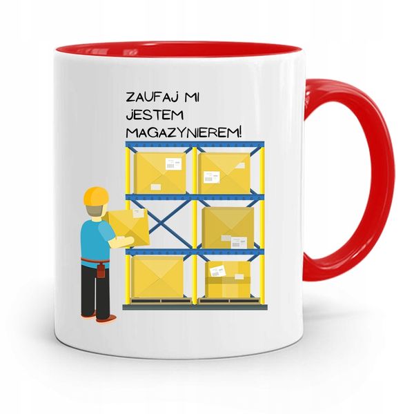 Kubek Czerwony Dla Magazyniera Zaufaj Mi Jestem Z Nadrukiem Ze Zdjęciem zdjęcie 1