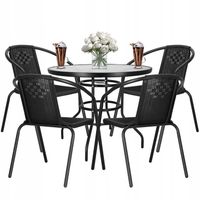 MEBLE OGRODOWE ZESTAW KAWOWY MEBLI STÓŁ +4 KRZESŁA CZARNE NA TARAS BALKON