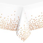 Obrus biały zdobiony rose gold, 137x274 cm