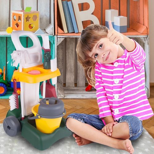 ZESTAW SPRZATAJĄCY DO ZABAWY DLA DZIECI MOP WIADERKO MIOTŁA WÓZEK NA KOŁACH na Arena.pl