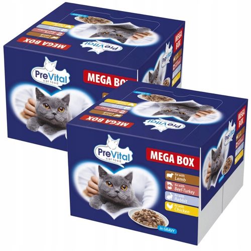 MOKRA KARMA DLA KOTA MIX SMAKÓW MEGA BOX SASZETKI W SOSIE 48X100G PREVITAL na Arena.pl