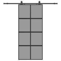 Drzwi przesuwne z zestawem okuć czarne 90x205cm szkło hartowane