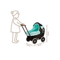 LILI WIKLINOWY WÓZEK DLA LALEK Z miętowym OBSZYCIEM 55X30 H45 CM