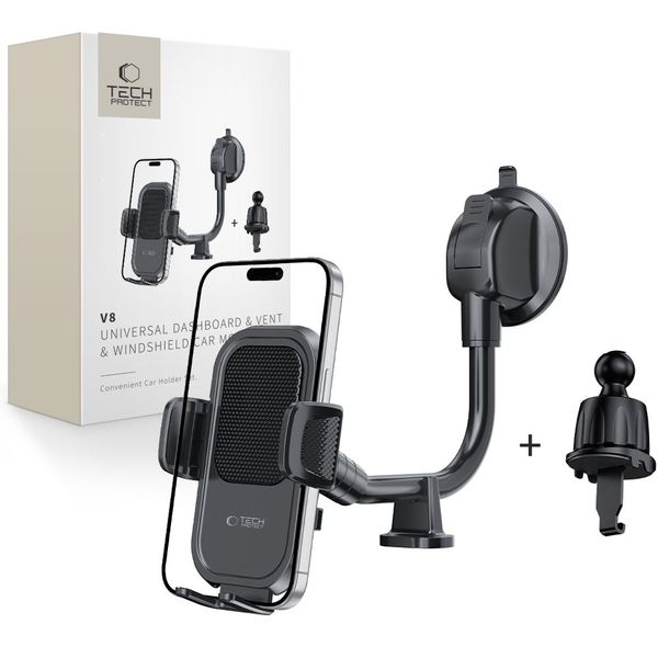 TECH-PROTECT V8 UNIVERSAL LONG ARM DASHBOARD & WINDSHIELD CAR MOUNT BLACK zdjęcie 1