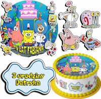 ZESTAW OPŁATEK NA TORT 20CM + 17 POSTACI - SPONGEBOB + IMIĘ 15CM 18CM