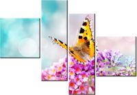 100 70CM OBRAZ 4 ELEM MOTYL KWIATKACH DRUK PŁÓTNO RAMA
