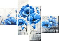 100 70CM OBRAZ 4 ELEM NIEBIESKIE MAKI DRUK PŁÓTNO RAMA