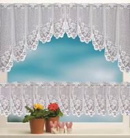 Kurtynka z koronką w kwiaty,wzór na szydełku,para draperii,160x30+160x60 cm