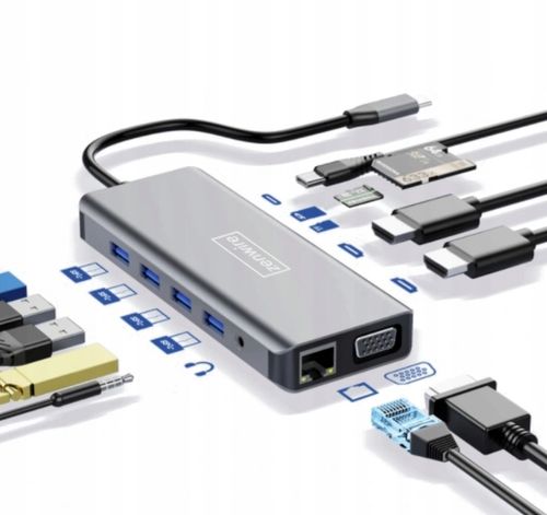 ADAPTER HUB 12w1 USB-C 2x HDMI VGA Jack RJ45 M1 na Arena.pl