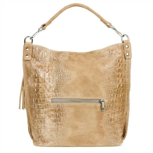 VERA PELLE torebka zamszowa worek kroko z paskiem na ramię V476 c.beżowa na Arena.pl