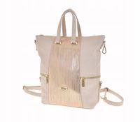 Chiara pojemny shopper plecak 2 w 1 kremowy groszek złoty print M8008 Plato