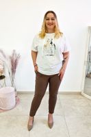 Kremowa Bluzka Damska ze Złotą Aplikacją S/M