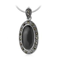wisiorek srebrny owal z onyksem i markazytami