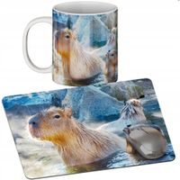 ZESTAW KUBEK + PODKŁADKA - KAPIBARA - PREZENT WIELE WZORÓW + IMIĘ