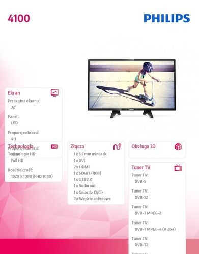 Philips Telewizor LED 32'' 32PFS4132/12 na Arena.pl