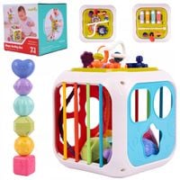 KOSTKA SENSORYCZNA SORTER EDUKACYJNY MONTESSORI 7w1 CYMBAŁKI KLOCKI GUMKI