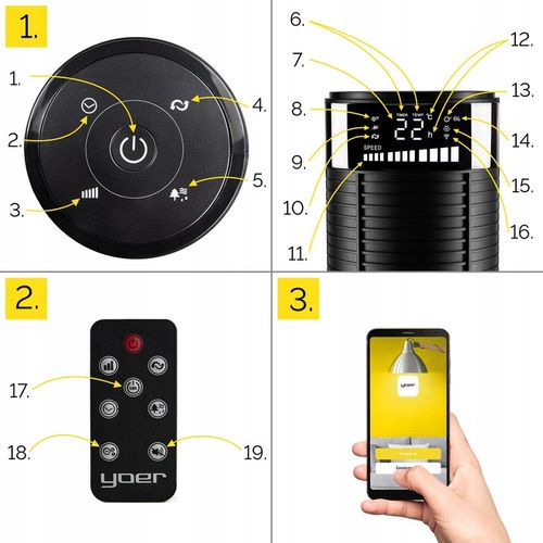 Wentylator kolumnowy stojący Cichy Yoer +10m zasięg 4 tryby Jonizacja na Arena.pl