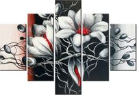 70 100CM OBRAZ 5 ELEM KWIECISTA SZAROŚĆ DRUK PŁÓTNO