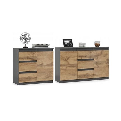 Komoda Szafka Zestaw 2szt POJEMNA Szuflady Grafit Dąb Wotan NATALIA na Arena.pl