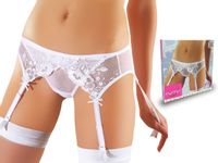 Ewana 020 Koronkowy Pas do Pończoch Biały L