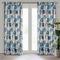 Zasłona gotowa na przelotkach MALTA 140x250 granatowa niebieska liście