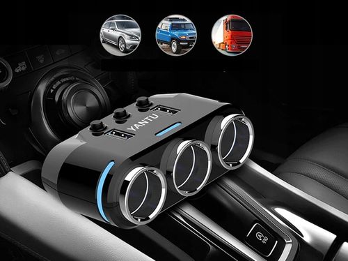 TRÓJNIK ROZGAŁĘŹNIK ZAPALNICZKI WOLTOMIERZ 2x USB na Arena.pl